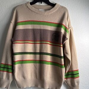 BDG Beige Crewneck with Green and Red Stripes